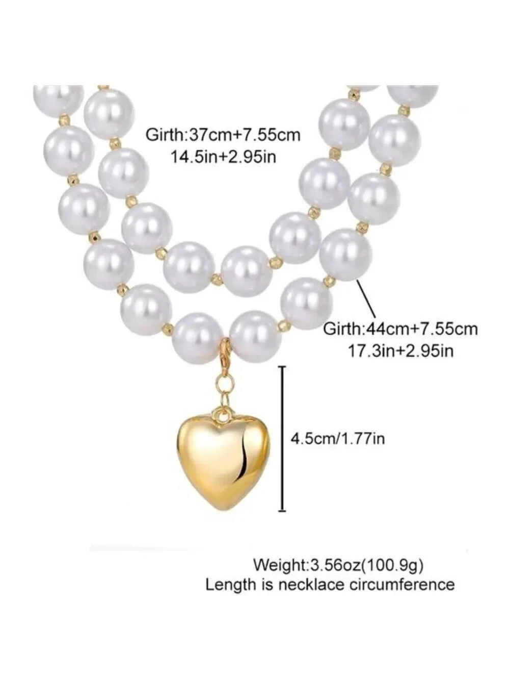 Chunky Pearl Gold Heart Necklace Large Round Bead Layered Necklace